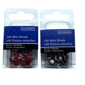 Colorbök 100 Mini Brads Hearts/Red & Round/Metallic Craft Scrapbooking Set of 2